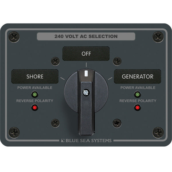 Blue Sea 8363 AC Rotary Switch Panel 65 Ampere 2 Positions + OFF, 3 Pole