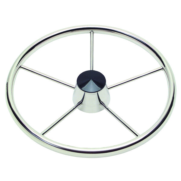 Schmitt Marine 170 13.5" Stainless 5-Spoke Destroyer Wheel w/Black Cap &amp; Standard Rim - Fits 3/4" Tapered Shaft Helm