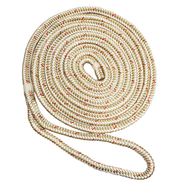 New England Ropes 3/8" Double Braid Dock Line - White/Gold w/Tracer - 25&#39;