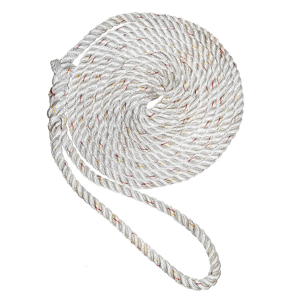 New England Ropes 3/8" Premium 3-Strand Dock Line - White w/Tracer - 15&#39;