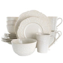 Elama Luna 16 Piece Embossed Scalloped Stoneware Dinnerware Set in White